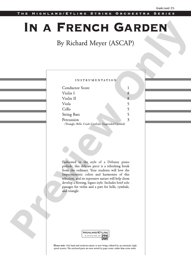 In a French Garden – String Orchestra Conductor Score & Parts (Digital Download)