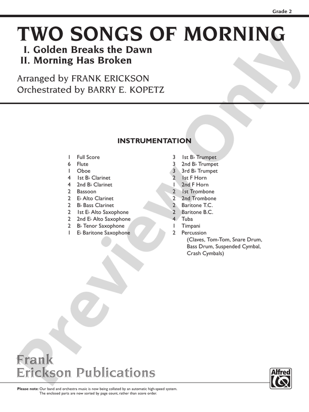 Two Songs of Morning - Concert Band Conductor Score & Parts (Digital Download)