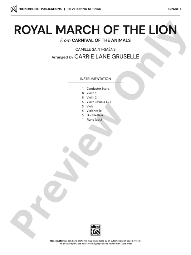 Royal March of the Lion – String Orchestra Conductor Score & Parts (Digital Download)