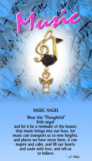 Music Angel Lapel Pin with Treble Clef and Quaver and Encouraging Words