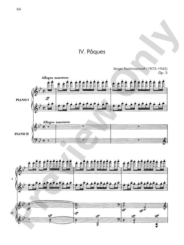 Fantaisie-tableaux (Suite No. 1), Opus 5 - IV. Paques - 2 Pianos, 4 Hands (Digital Download)