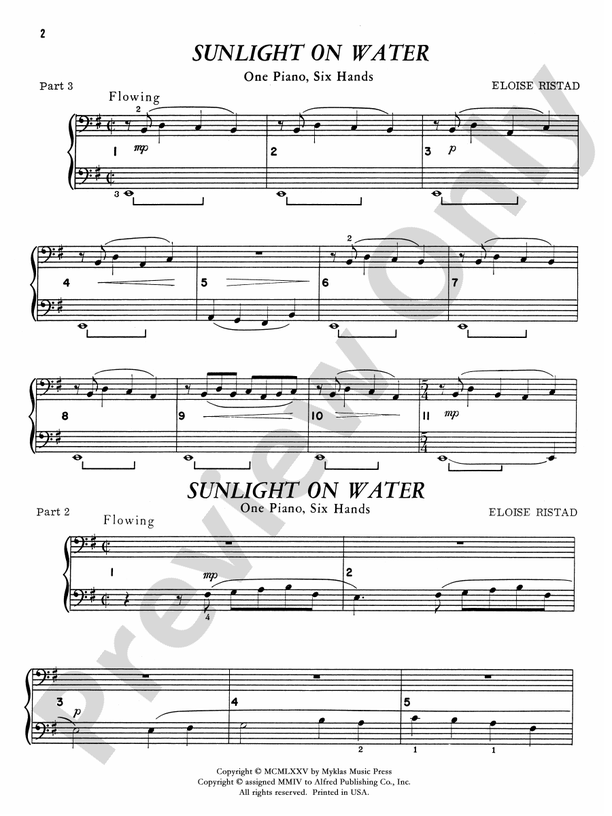 Sunlight on Water - 1 Piano, 6 Hands (Digital Download)