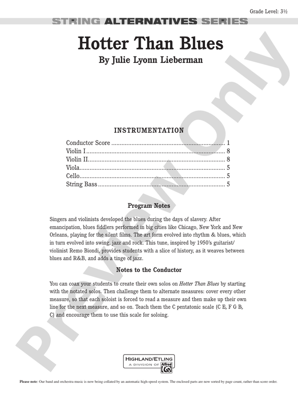 Hotter Than Blues – String Orchestra Conductor Score & Parts (Digital Download)