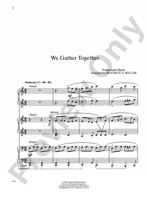 We Gather Together - 1 Piano, 6 Hands (Digital Download)