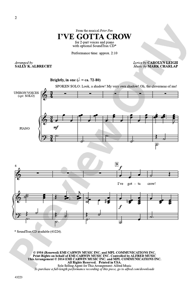 I've Gotta Crow (from the musical Peter Pan) – 2-Part Choral Octavo (Digital Download)