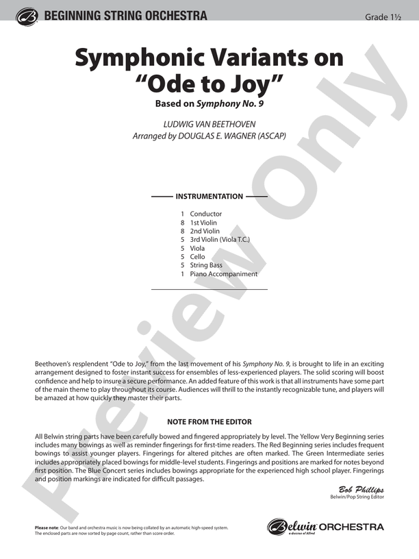 Symphonic Variants on Ode to Joy – String Orchestra Conductor Score & Parts (Digital Download)