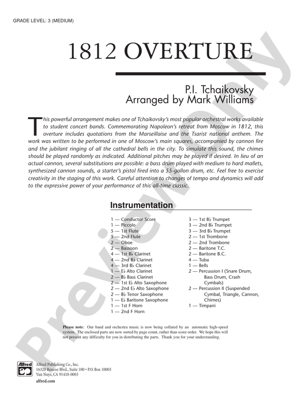 1812 Overture - Concert Band Conductor Score & Parts (Digital Download)