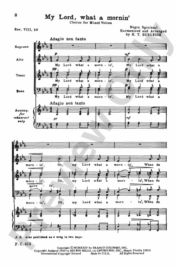 My Lord, What a Mornin' – SATB, a cappella Choral Octavo (Digital Download)