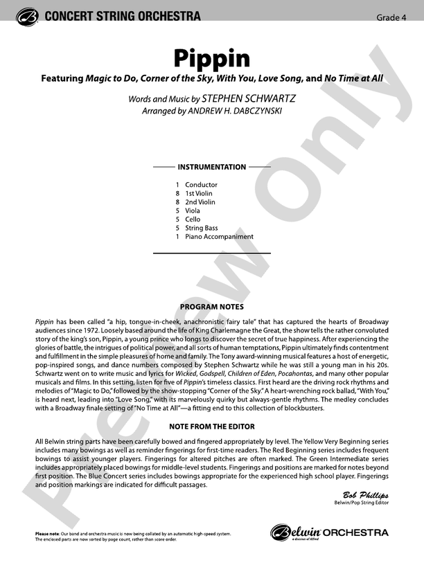 Pippin – String Orchestra Conductor Score & Parts (Digital Download)