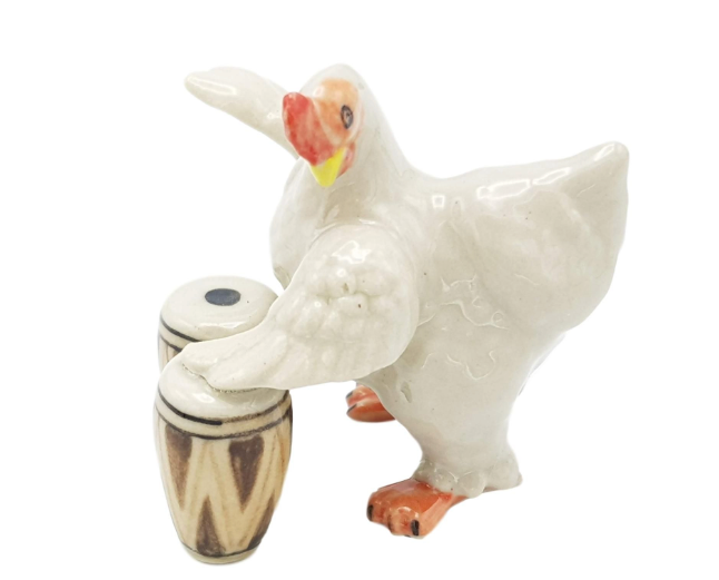 Porcelain Figurine Hen Playing the Bongos