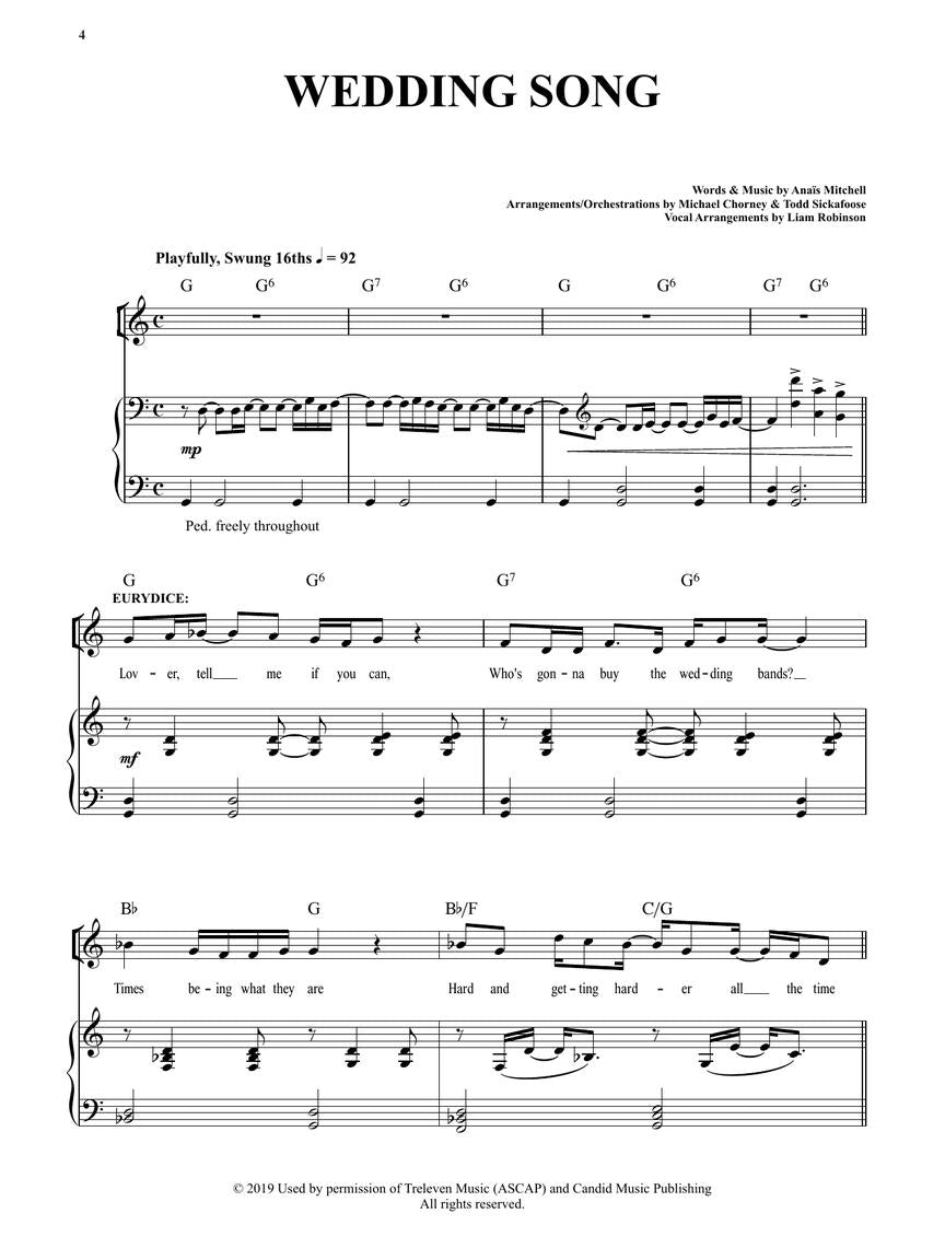 Hadestown - Vocal Selections Voice/Piano Hal Leonard 373545