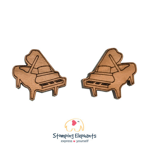 Stomping Elephant Wooden Grand Piano Stud Earrings