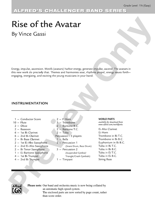 Rise of the Avatar - Concert Band Conductor Score & Parts (Digital Download)
