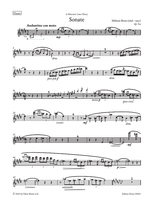 Sonata for Flute/Piano in C# Minor Op.4 - Bonis - Peters