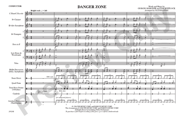 Danger Zone (Arr. Victor López) – Marching Band Conductor Score & Parts (Digital Download)