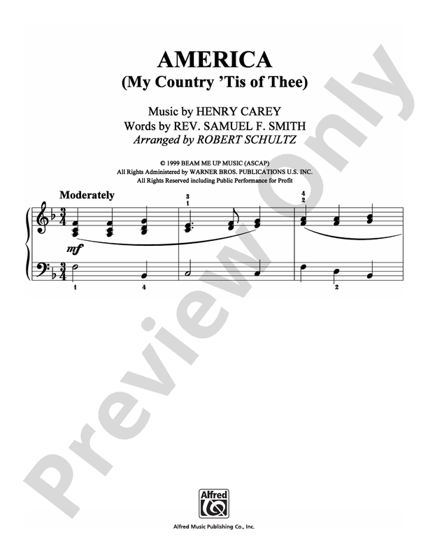 America (My Country 'Tis of Thee) - Arr. Robert Schultz - Easy Piano (Digital Download)