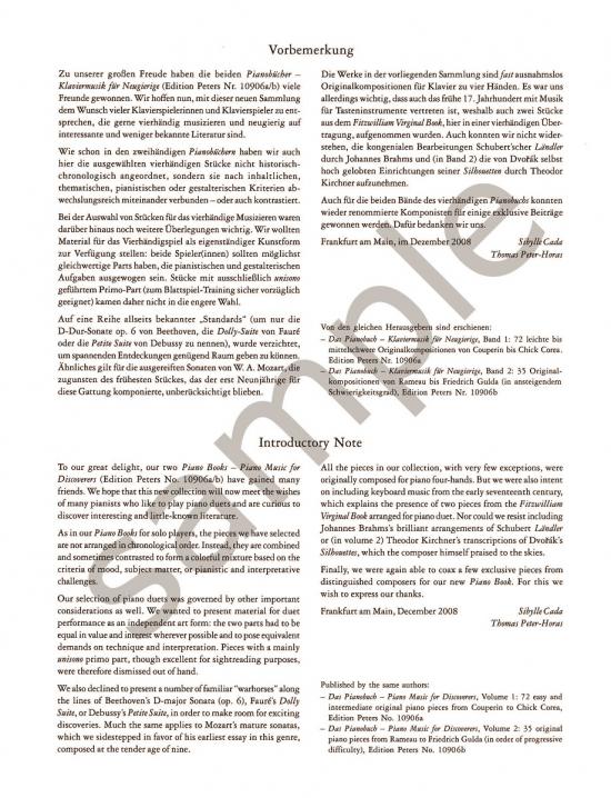 Piano Duet Music for Discoverers - Piano Duet - Edited by Peter-Horas/Cada - Peters EP11081A