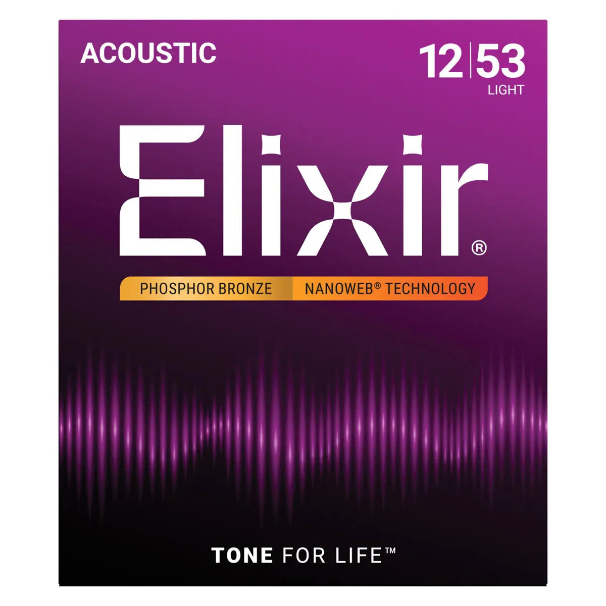 Elixir 16052 Nanoweb Phosphor Bronze Acoustic Guitar String Set Light 12-53 Gauge