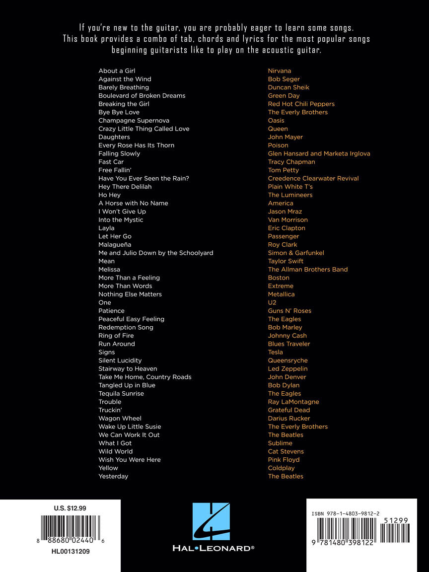 First 50 Songs You Should Play on Acoustic Guitar - Guitar Hal Leonard Guitar Tab with Lyrics & Chords