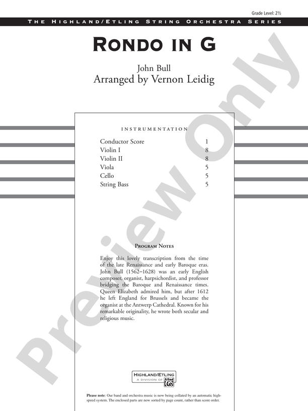 Rondo in G – String Orchestra Conductor Score & Parts (Digital Download)