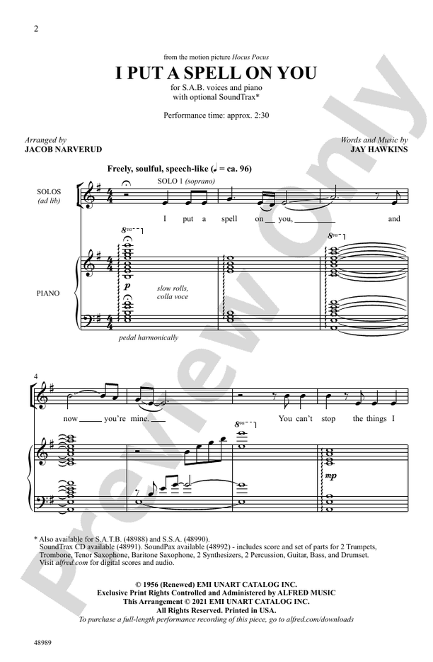 I Put a Spell on You - SAB Choral Octavo (Digital Download)