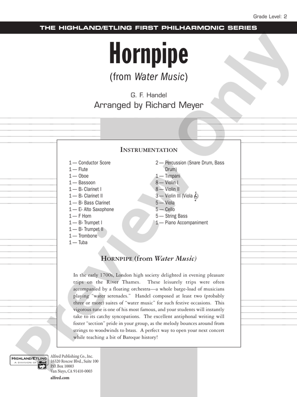 Hornpipe (from Water Music) – Full Orchestra Conductor Score & Parts (Digital Download)