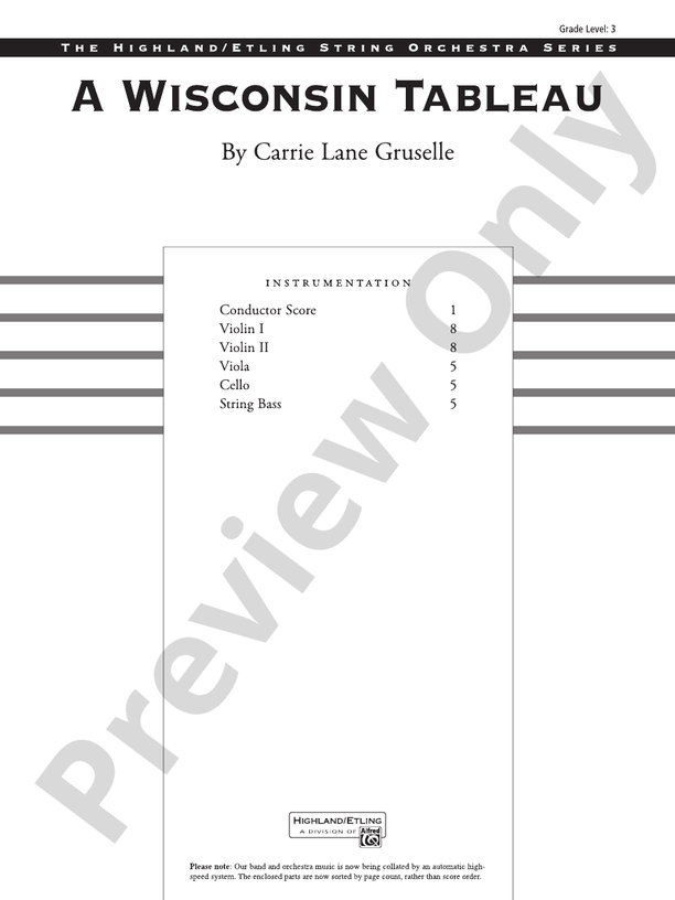 A Wisconsin Tableau – String Orchestra Conductor Score & Parts (Digital Download)