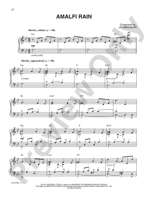 Amalfi Rain - Piano (Digital Download)