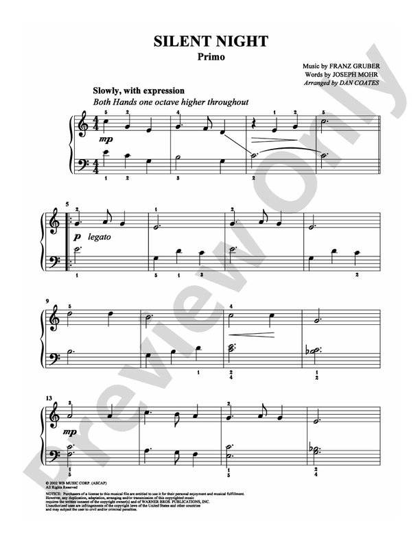 Silent Night (Arr. Dan Coates) - 1 Piano, 4 Hands (Digital Download)