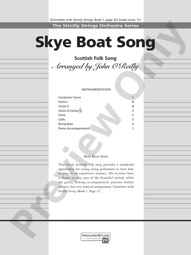 Skye Boat Song – String Orchestra Conductor Score & Parts (Digital Download)