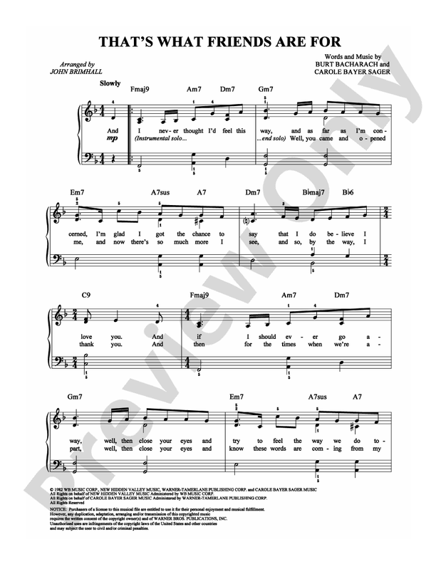 That's What Friends Are For - Arr. John Brimhall - Easy Piano (Digital Download)