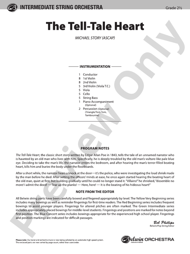 The Tell-Tale Heart – String Orchestra Conductor Score & Parts (Digital Download)