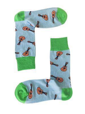 Unisex Guitar Socks Blue with Green Feet and Tops Size 6-11