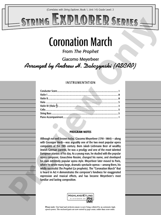 Coronation March (from The Prophet) – String Orchestra Conductor Score & Parts (Digital Download)