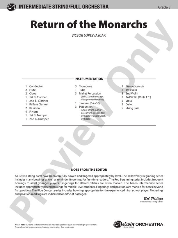Return of the Monarchs – Full Orchestra Conductor Score & Parts (Digital Download)