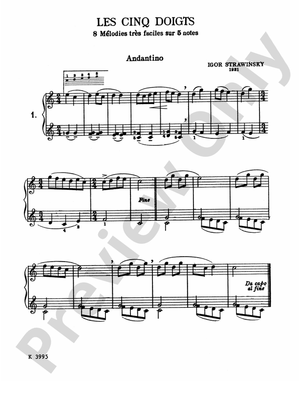Stravinsky - The Five Fingers (Les Cinq Doigts) - Piano Solo (Digital Download)