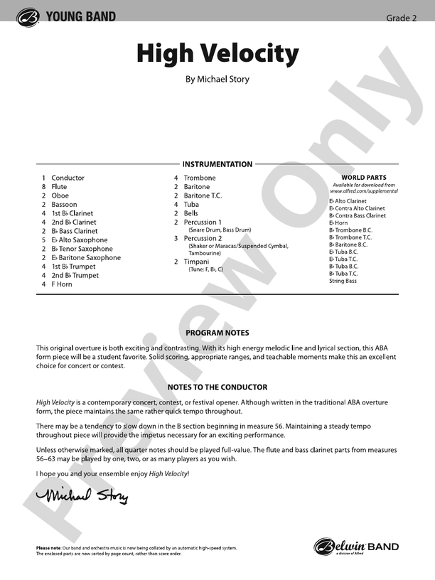 High Velocity – Concert Band Conductor Score & Parts (Digital Download)