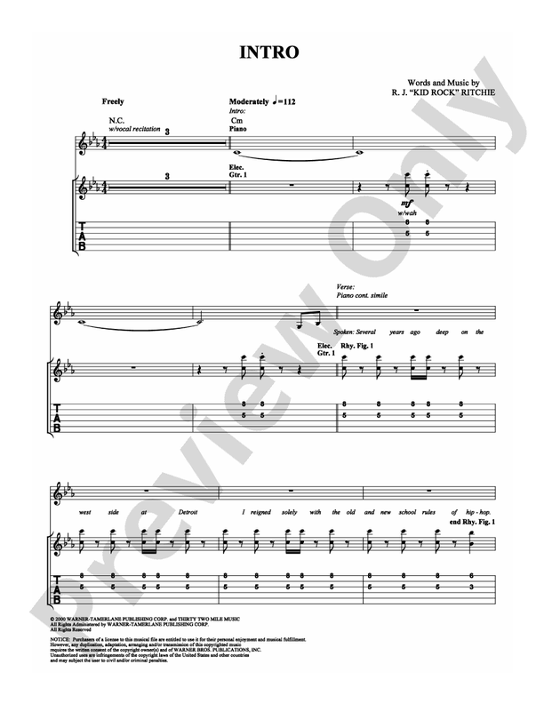Intro - Kid Rock - Guitar TAB (Digital Download)