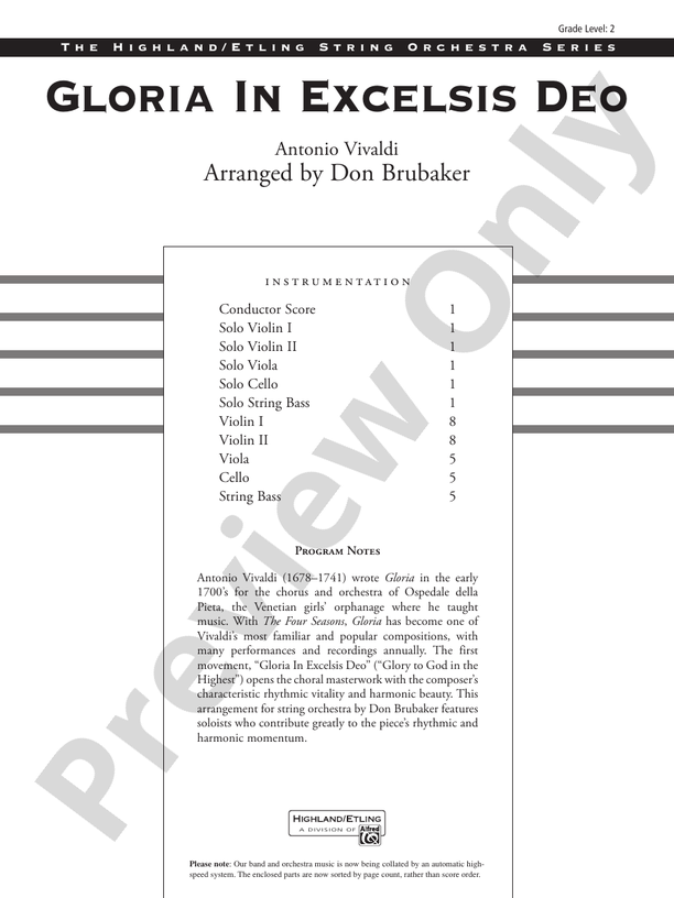 Gloria In Excelsis Deo – String Orchestra Conductor Score & Parts (Digital Download)