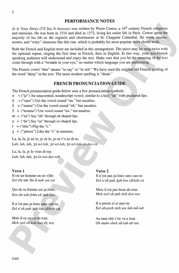 Je le Vous Diray – 3-Part Mixed, a cappella Choral Octavo (Digital Download)