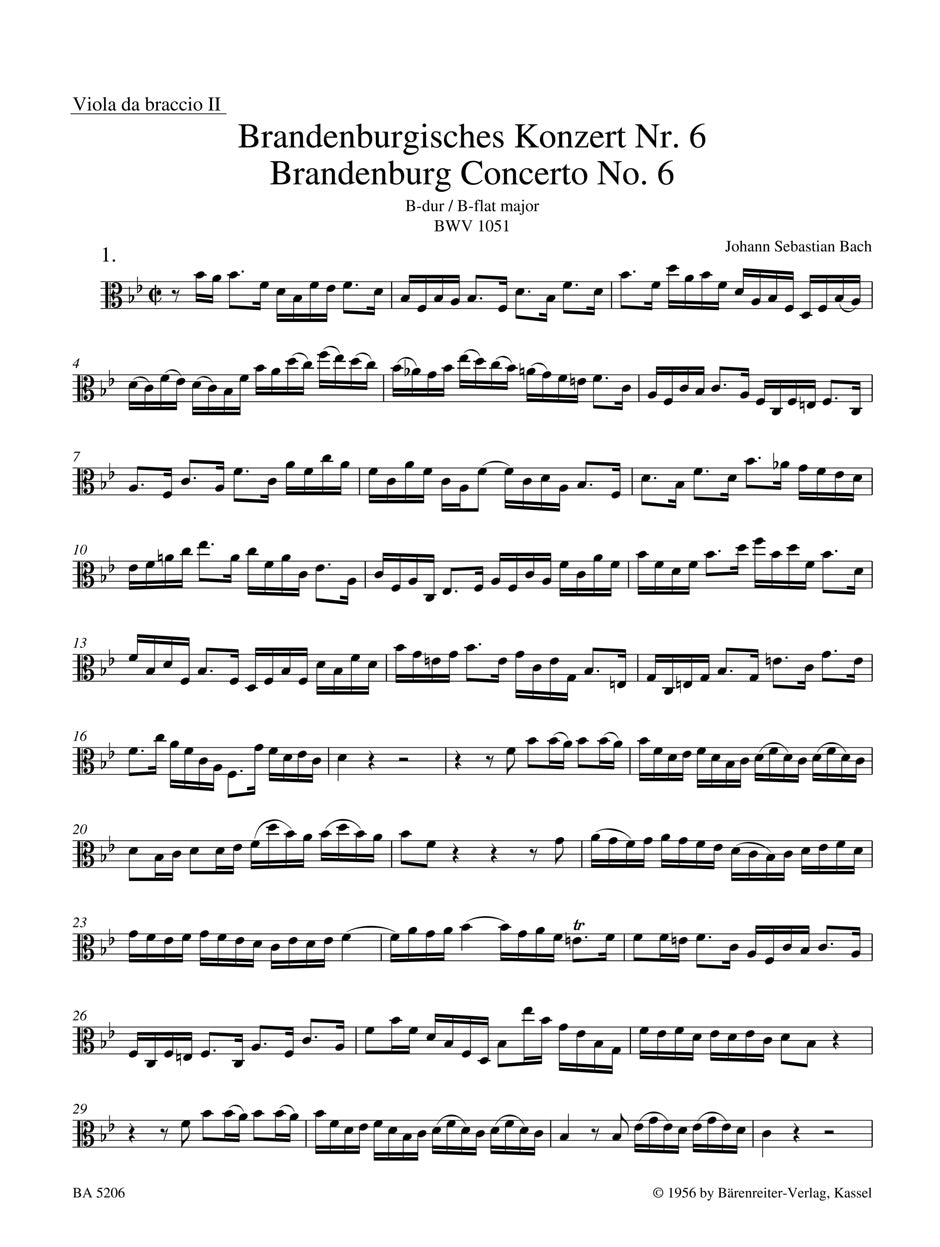 Bach - Brandenburg Concerto #6 in Bbmaj - Viola 2 Part Barenreiter BA5206-02