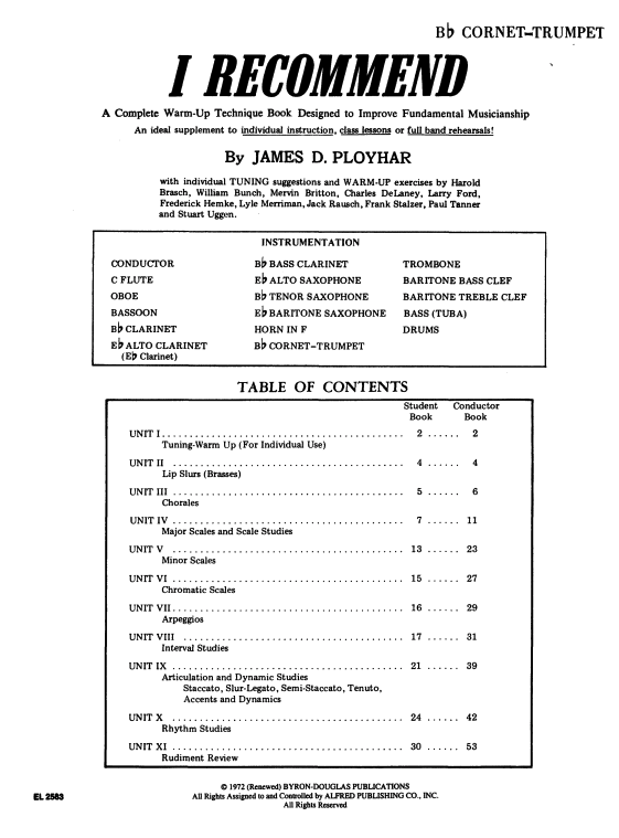 I Recommend B Flat Cornet / Trumpet - Ployhar