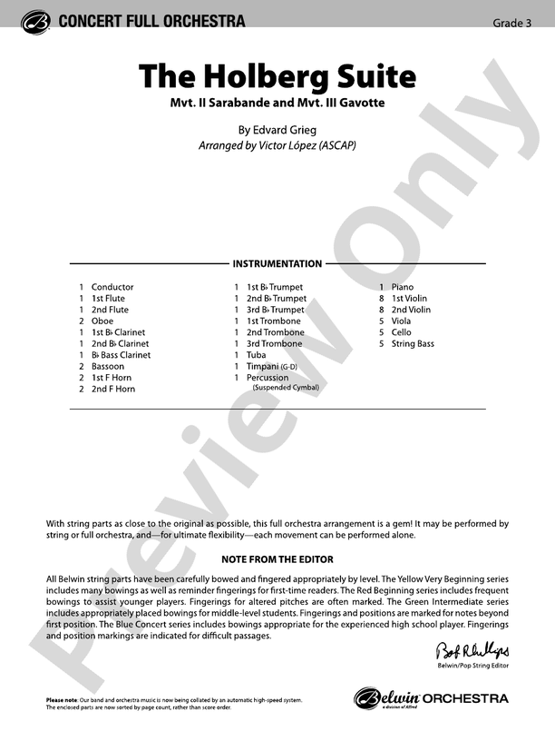 The Holberg Suite – Full Orchestra Conductor Score & Parts (Digital Download)