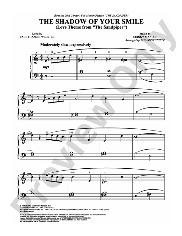 The Shadow Of Your Smile - Arr. Robert Schultz - Easy Piano (Digital Download)