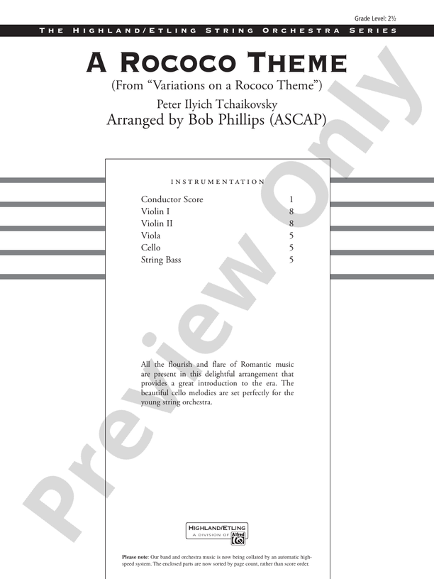 A Rococo Theme – String Orchestra Conductor Score & Parts (Digital Download)