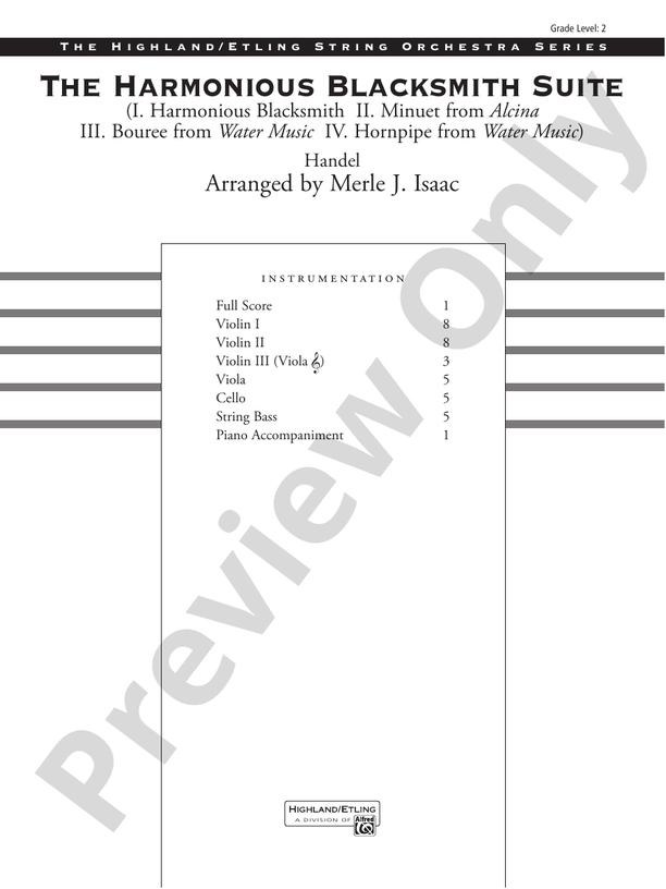 The Harmonious Blacksmith Suite – String Orchestra Conductor Score & Parts (Digital Download)