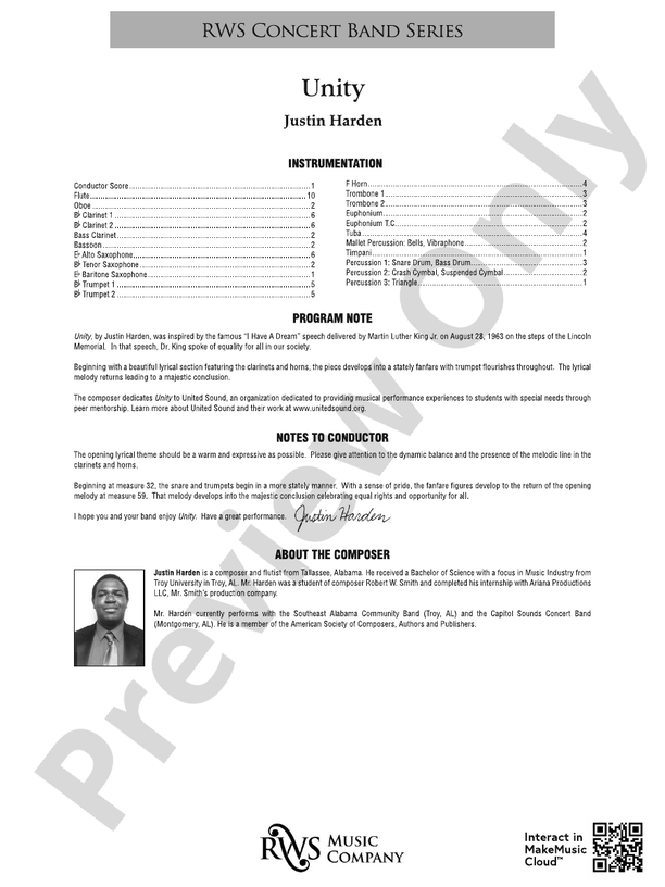 Unity - Concert Band Conductor Score & Parts (Digital Download)