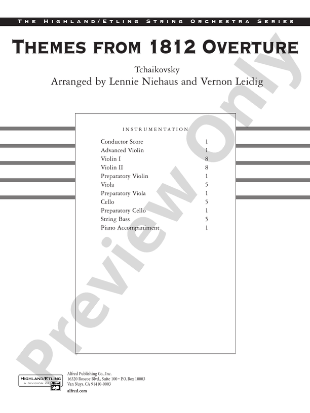 Themes from the 1812 Overture – String Orchestra Conductor Score & Parts (Digital Download)