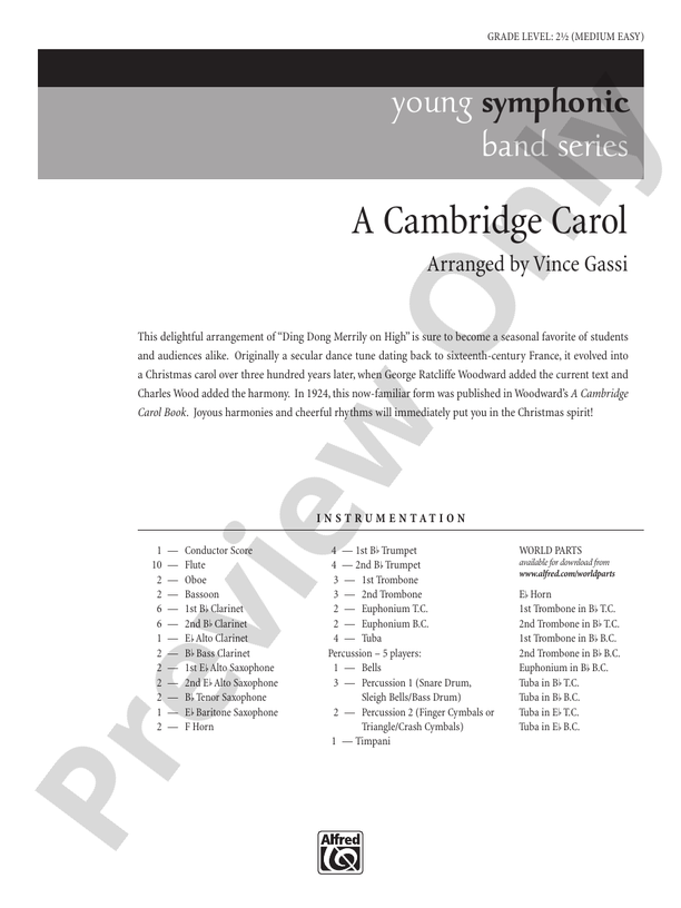 A Cambridge Carol - Concert Band Conductor Score & Parts (Digital Download)