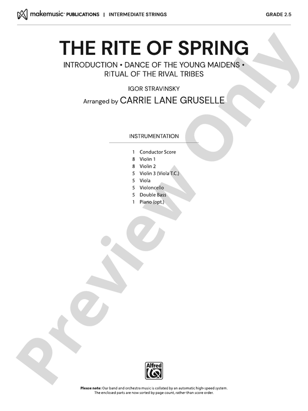 The Rite of Spring – String Orchestra Conductor Score & Parts (Digital Download)